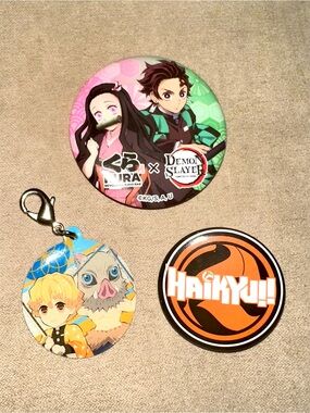 Anime Keychain & Pin Bundle Haikyuu Demon Slayer Lot 3 Pcs
